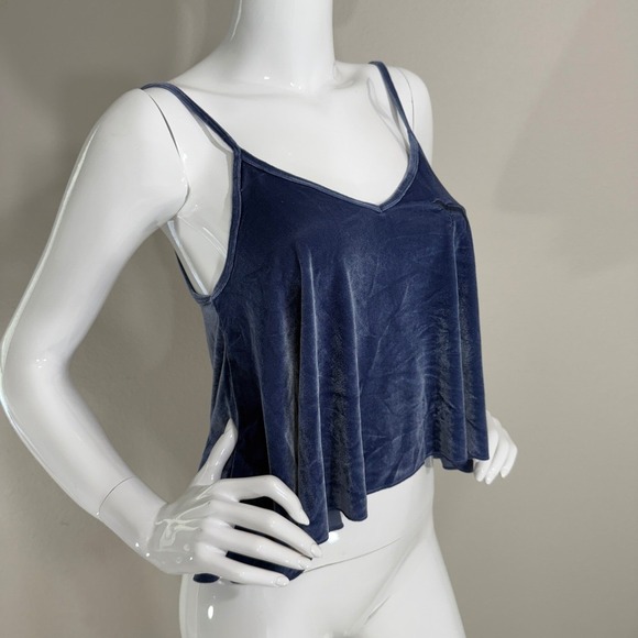 Y2K PINK Victoria's Secret Blue Velvet Cami Top XS/XP Cropped Sleeveless - Picture 14 of 14